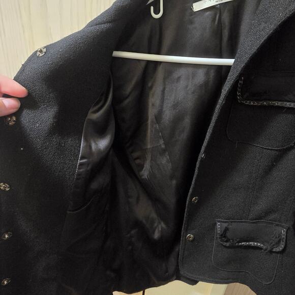 T Tahari Womens Wool Chain Snap Button Down Jacket Petite Black 4 Pocket Detail - Picture 6 of 7